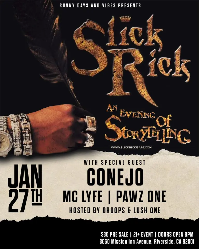 Slick Rick + Conejo + Mc Lyfe live in Riverside Ca