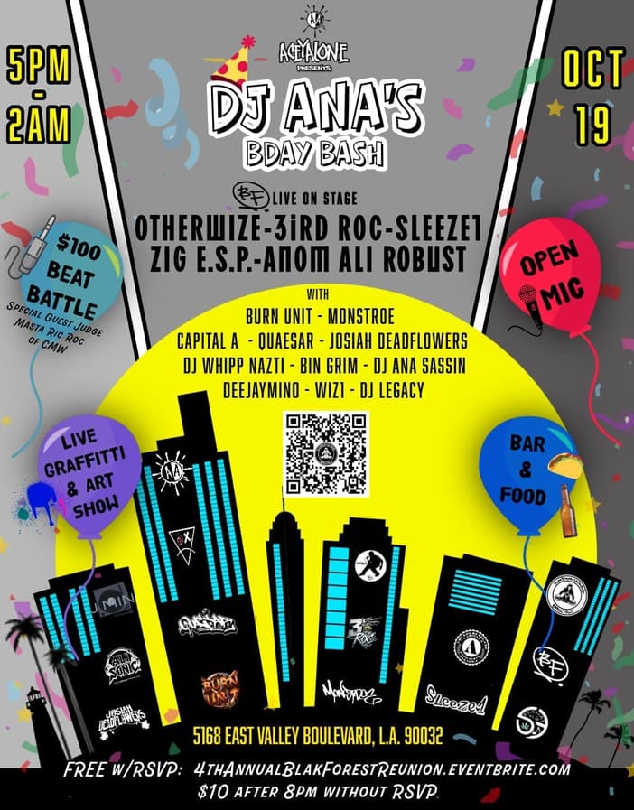 Aceyalone Presents…4th Annual DJ Ana Sassin’s BDay Bash & Blak Forest Reunion